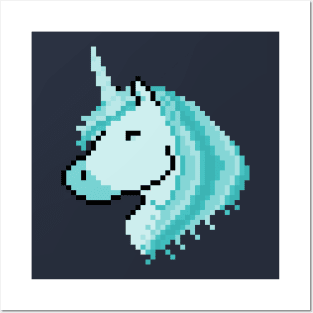 Pixel Spectral Blue Unicorn Posters and Art